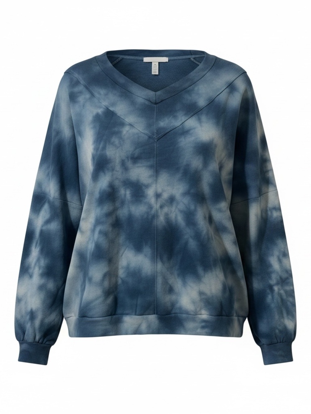 The Sweatshirt Project Blue Tie Dye V-Neck Cross Back Sweatshirt 1X Plus Size
